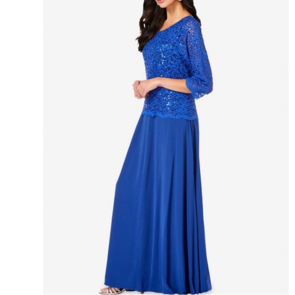 Roaman's Cobalt Blue Lace Maxi Gown